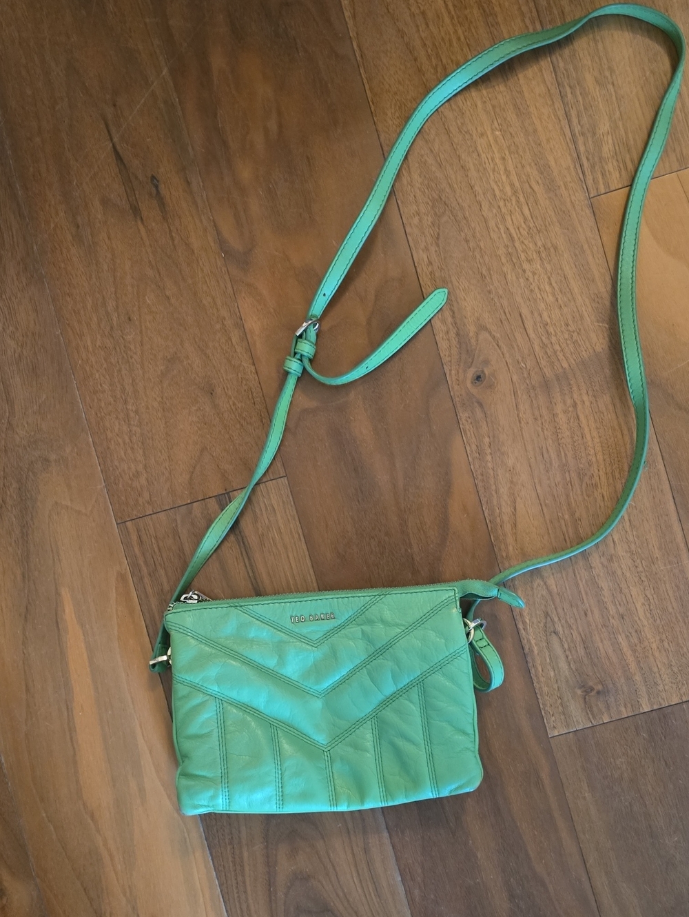 Ted Baker Green Chevron Leather Crossbody Bag